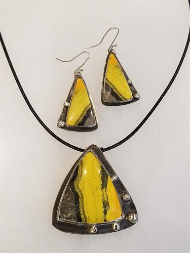 Bumblebee Jasper, Sterling Silver pendant and Earrings