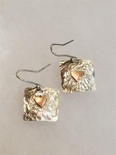 Sterling Silver with Copper Heart Earrings