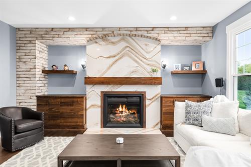 Fireplace with Cambria Quartz Backsplash