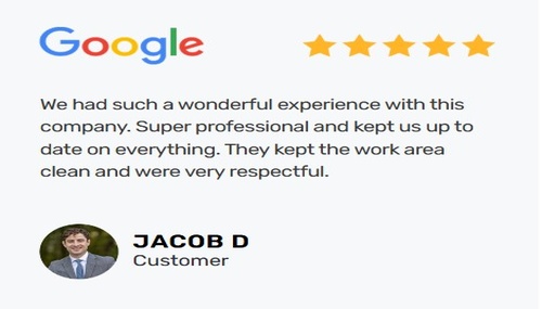 Jacob D shares his 5-star experience with Kingsmen Construction, praising professionalism, communication, cleanliness, and respectful service