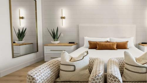 Modern bedroom interior design by D Studio 11, serving Camano Island, Skagit Valley, and Snohomish County with custom furnishings, warm textures, and elevated, functional living spaces.
