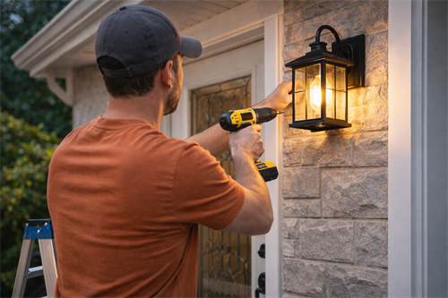 Outdoor lighting fixture installation by a handyman in Oak Harbor, WA.