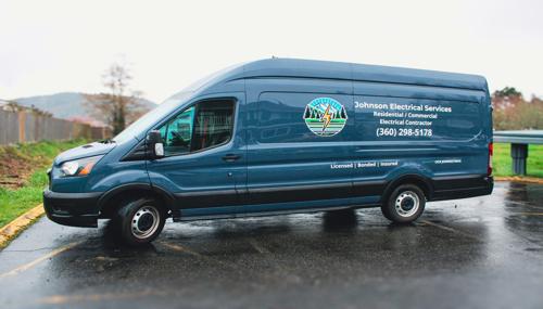 Johnson Electrical Services service van on-site, providing trusted residential and commercial electrical services across Skagit Valley. Licensed, bonded, and insured electricians ready for service calls, installations, and upgrades.