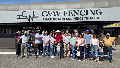 C&W Fencing celebrates its Mount Vernon location with a community ribbon-cutting event and local supporters.