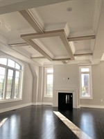 Coffered Ceiling Installation-Custom Interior Trim Detail.