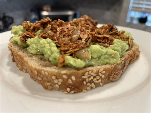 Avocado Toast with Spicy Bloody Mary Grounded Granola