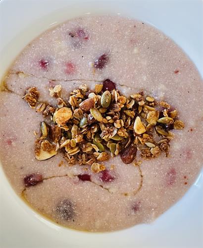 Spiced Grounded Granola on Cranberry Cream of Wheat