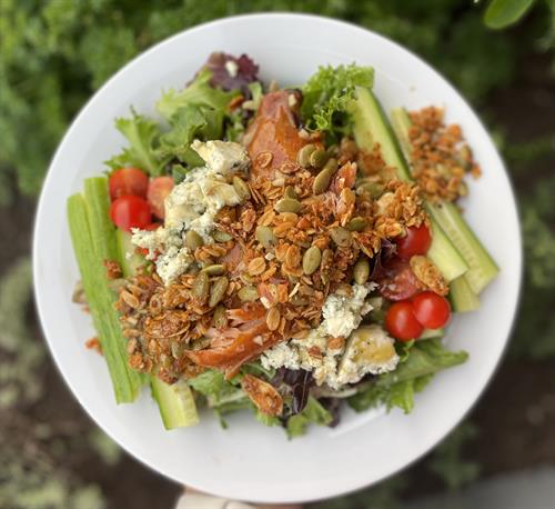 Smoked Salmon & Cucumber Salad with Spicy Bloody Mary Grounded Granola