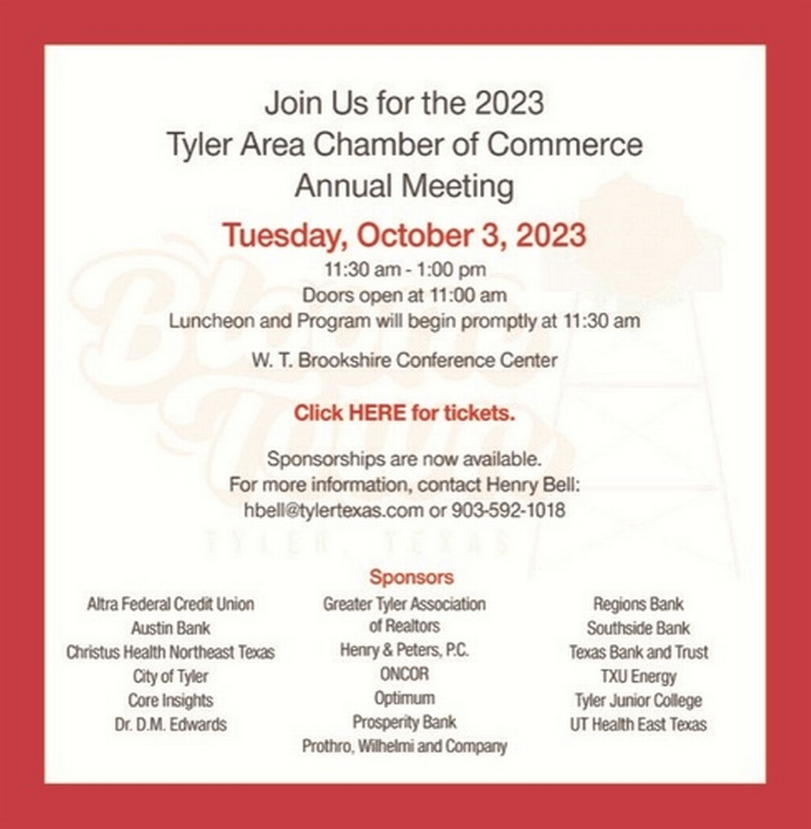 2023 TYLER AREA CHAMBER OF COMMERCE ANNUAL MEETING Oct 3, 2023