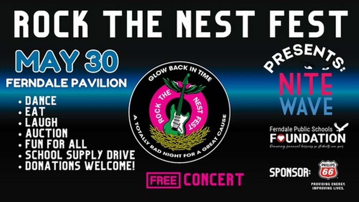 Rock the Nest Fest 2026 at Pioneer Pavilion in Ferndale, California featuring live music and community activities.