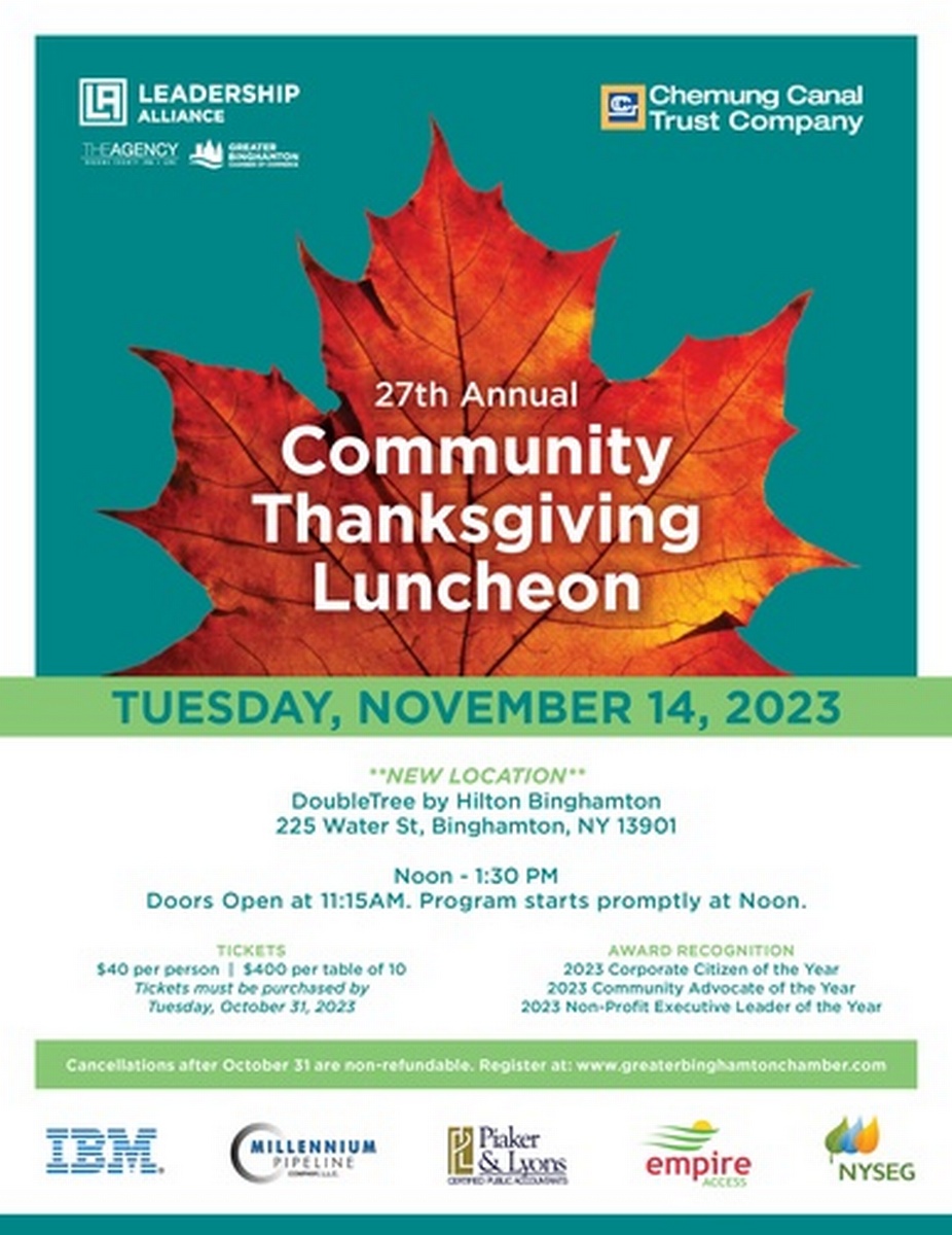 27th Annual Community Thanksgiving Luncheon - Nov 14, 2023 - Events -  Greater Binghamton Chamber of Commerce