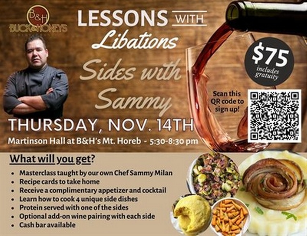 Lessons with Libations Sides with Sammy Nov 14, 2024 Mount Horeb