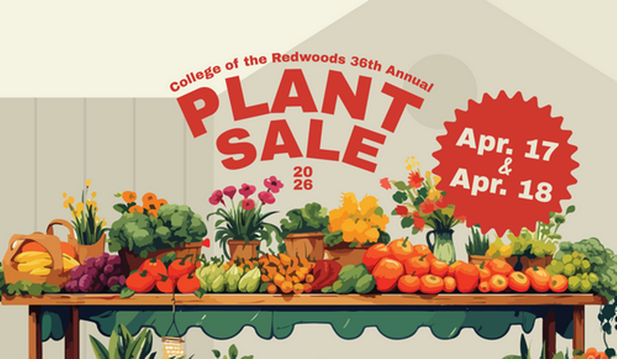 College of the Redwoods annual plant sale at Fortuna campus greenhouse featuring various plants.