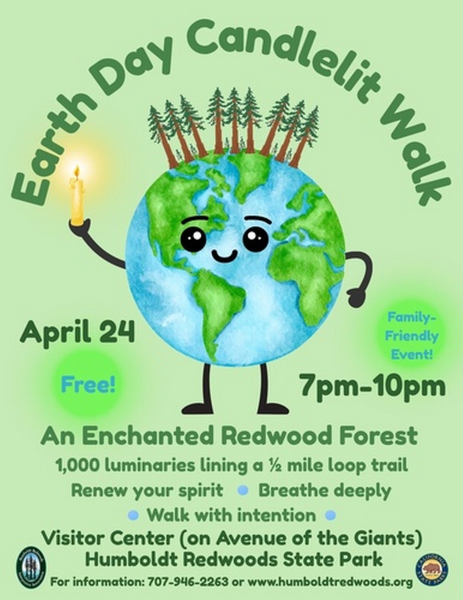 Candle-lit walk event in Fortuna, California, celebrating Earth Day with community members.