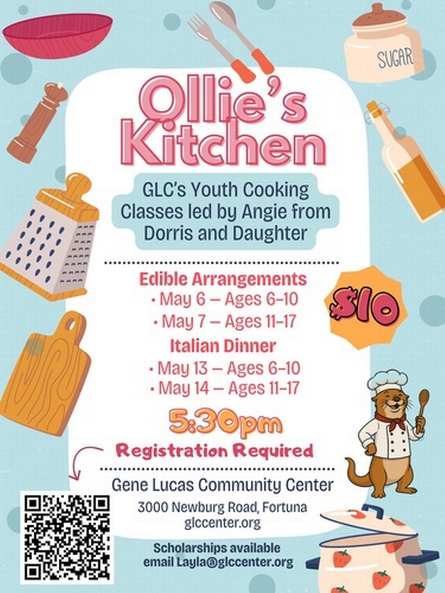 Kids participating in a cooking class at Ollie's Kitchen in Fortuna, California.
