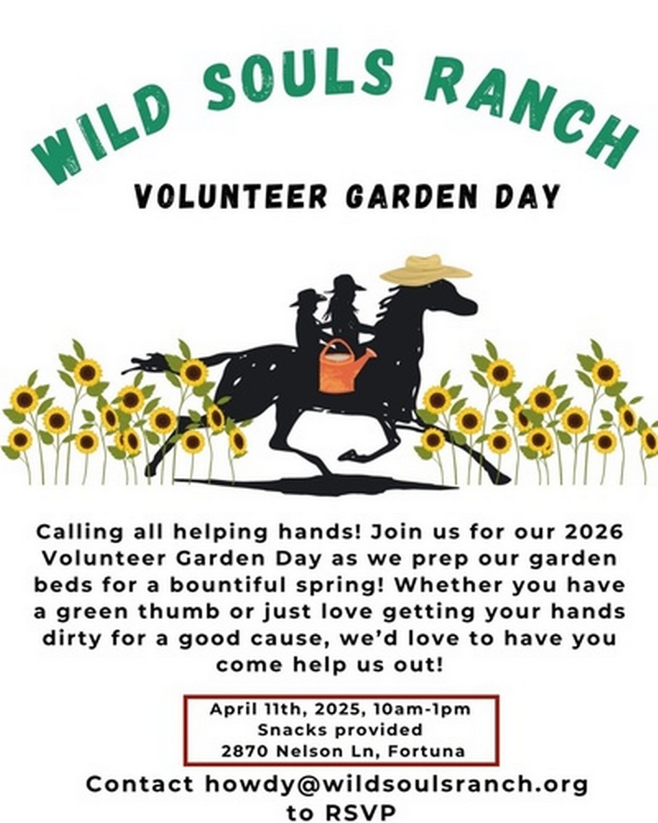 Volunteers working in a community garden at Wild Souls Ranch in Fortuna, California.