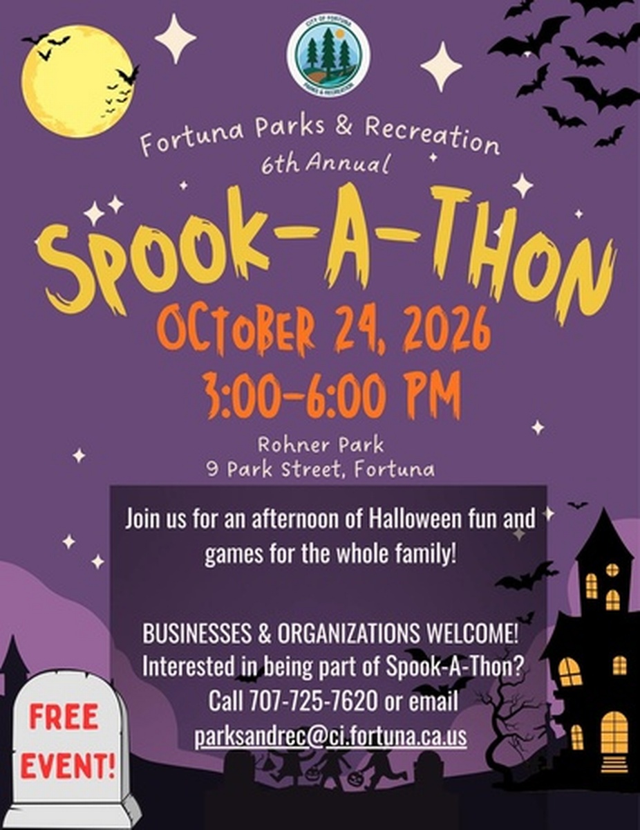 Spook-A-Thon festival in Fortuna, California, featuring Halloween-themed activities and local vendors.