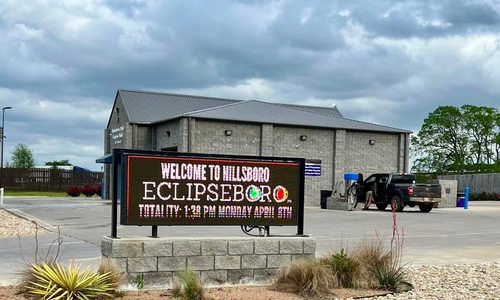 Hometown Pride Hillsboro Car Wash Sign for the April 8th 2024 Eclipse