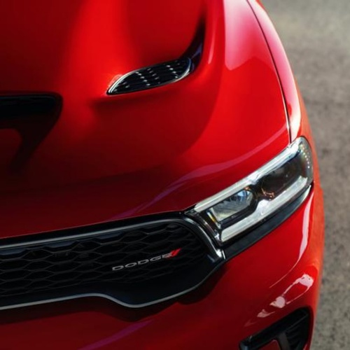 Close up of a red dodge car