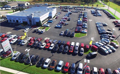 Aerial view of cars in the lot