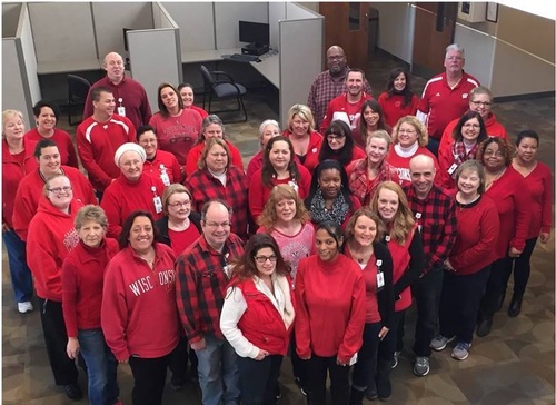 Employees in badger gear at Dean Health