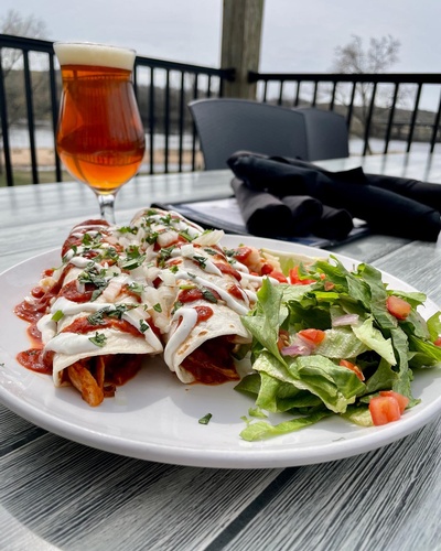 Enchilada dish with a beer at Vintage Brewing Co