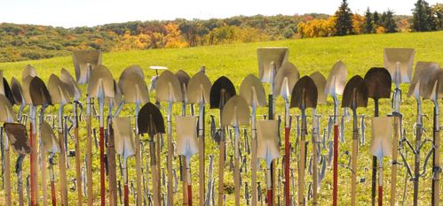 View of shovels in the ground