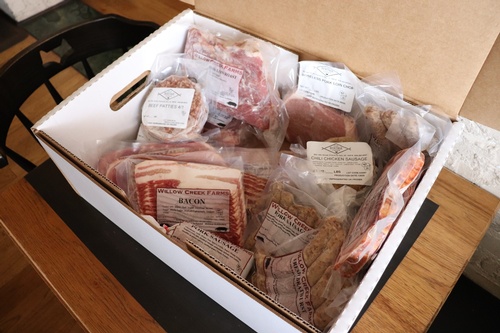 close up look at meat in a box from Fox Heritage farms