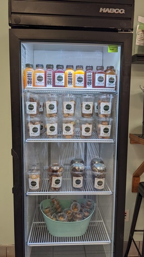Fridge with drinks and energy snacks at SP Nutrition