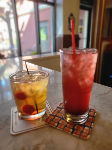 Two drinks on bar top at Jaybird Cafe and Spirits