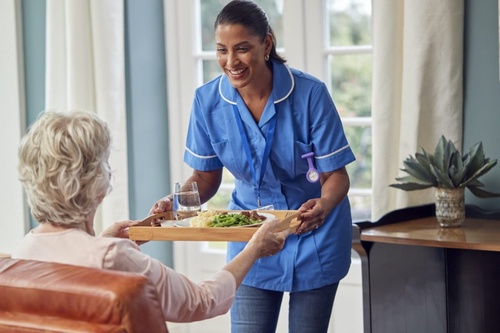 Gallery Image female-care-worker-in-uniform-bringing-meal-on-tray-to-senior-woman-sitting-in-lounge-at-home-1024x683.jpg