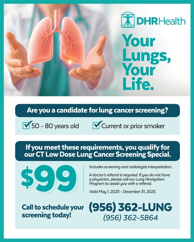 DHR Health CT Low Dose Lung Cancer Screening promotion starting at $99 (Valid May 1, 2025 - December 31, 2025)