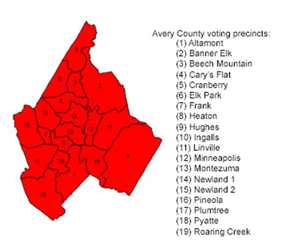 The 19 precincts in Avery County, NC