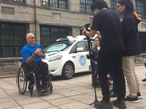 Interviewed by Taiwan TV at National University Taipei Taiwan about new wheelchair accessible van built by LUXIGO