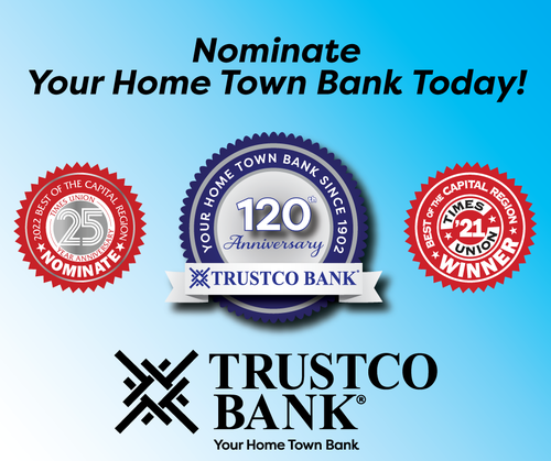 Help Trustco Bank defend its title of BEST Bank in the Capital Region by nominating us in the Times Union Best Of readers poll for best bank/credit union. Click the link to nominate us today! https://bit.ly/3rBQYMn