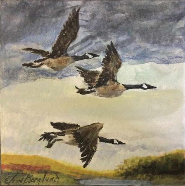 Elaine Berglund Flying Geese 6x6 Acrylic on Canvas