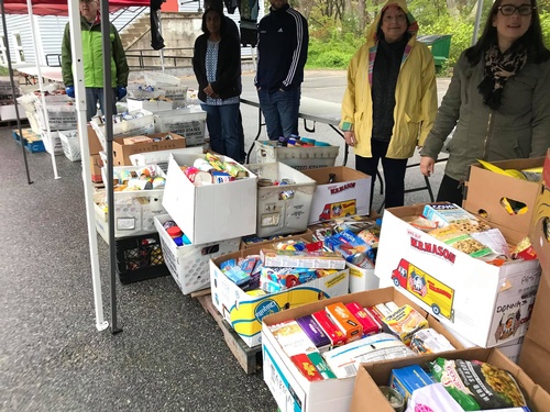 Sorting the annual Letter Carrier's "Stamp Out Hunger" food drive
