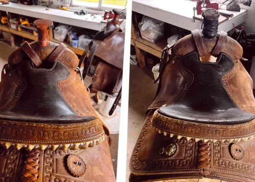 Horse saddle repair before and after