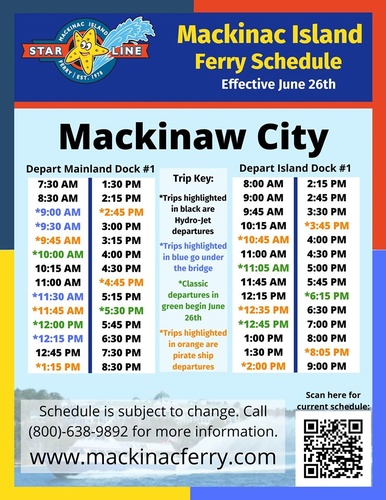 Mackinac Island Ferry Schedule 2022 Star Line Mackinac Island Ferry Co. | Boat Cruises | Recreation | Tourist  Attraction - Harbor Springs Area Chamber Of Commerce , Mi