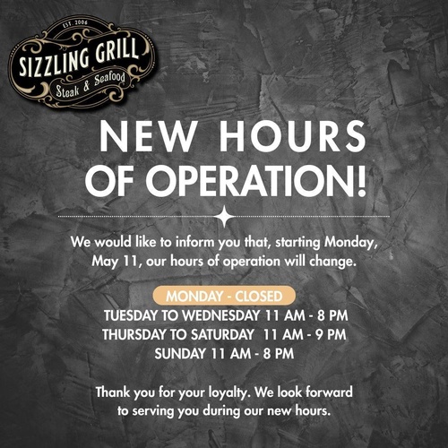 New Hours as of 5/11/26