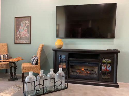 Flat Screen Smart TV and Electric Fireplace