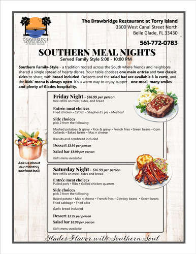 Friday & Saturday Southern Nights Dinner Menu page 1