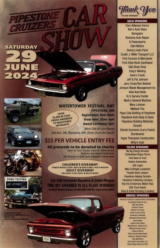 Pipestone Cruizers Car Show on Saturday, June 29, 2024