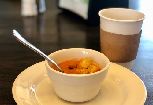 Tomato Basil Bisque & Coffee (photo by Erica Volkir) Tomato Basil Bisque & Coffee (photo by Erica Volkir)