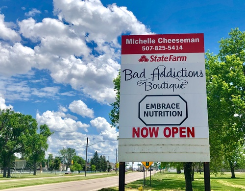 Bad Addictions Boutique Sign on MN Hwys 30 & 23 (photo by Erica Volkir) Bad Addictions Boutique Sign on MN Hwys 30 & 23 (photo by Erica Volkir)
