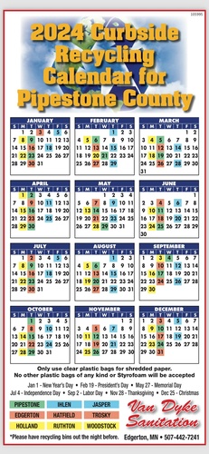 2024 Recycling Schedule/Calendar for Pipestone County