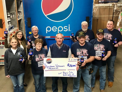 $25000 to Pipestone Veterans Memorial by Pepsi Cola Bottling Co. of Pipestone