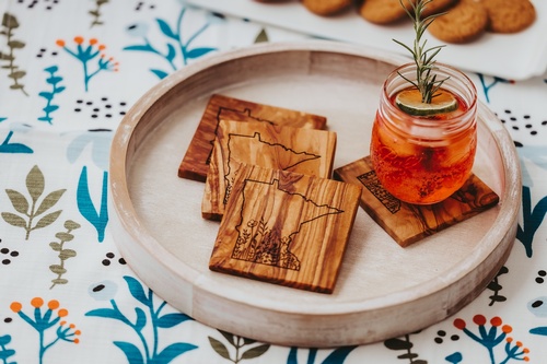 Personalized Custom Engraved Olive Wood Coasters by Do Take It Personally
