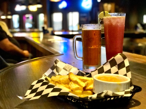 Catlinite drink, Lion's Paw beer and american fries by Erica Volkir