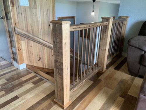  We made this railing from barn beams and boards with tarnished copper spindles. We made this railing from barn beams and boards with tarnished copper spindles., expand to full screen view We made this railing from barn beams and boards with tarnished copper spindles.